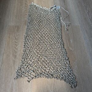 Weekday Sequin-Embellished Knit Mesh Top in Light Beige